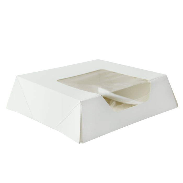 Caja pastelera blanca con tapa visagra con ventana 140x140mm A40mm - 180Uds