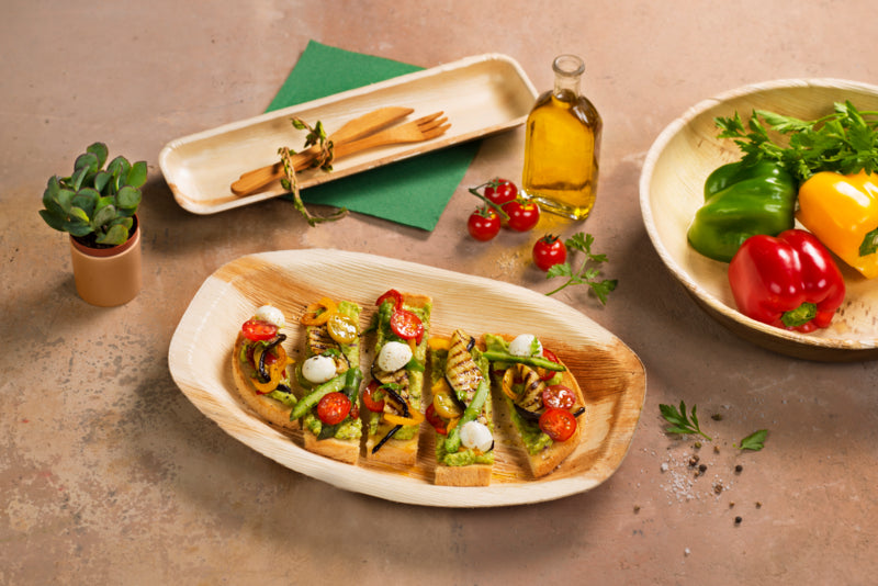 Bandeja rectangular de hoja de palmera 410x90mm A25mm - 25Uds