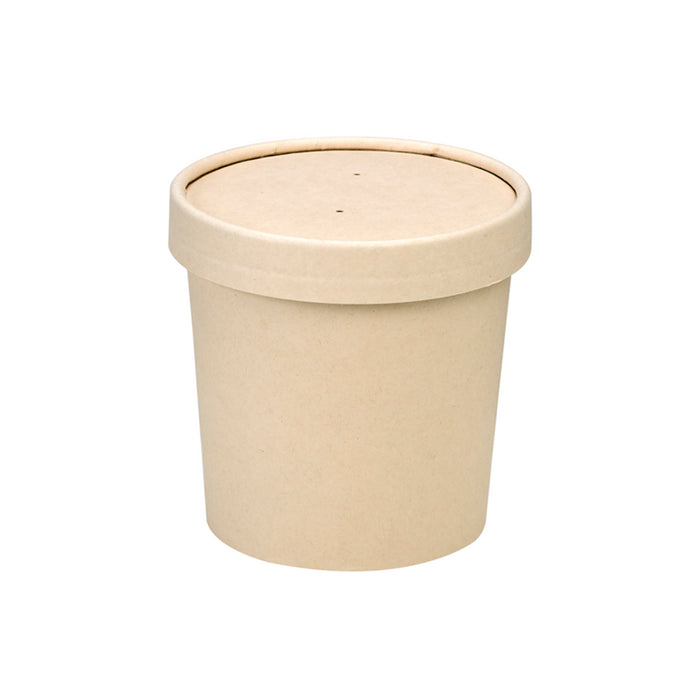 Vaso sopa cartón-fibra de bambú para caliente/frío con tapa 350ml A86mm - 25Uds