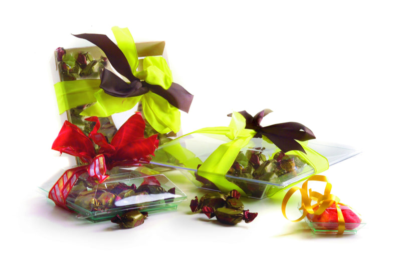 Plato verde transparente rectangular en PS KLARITY 65x65mm - 50Uds