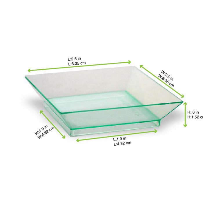 Plato verde transparente rectangular en PS KLARITY 65x65mm - 50Uds