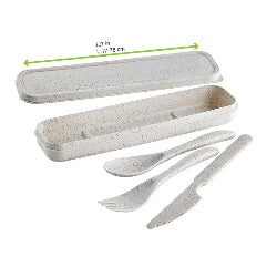 Kit de Cubiertos de caja Reutilizable Huskly (Cuchillo/Tenedor/Cuchara) Beige 210x55mm A250mm - 48Uds