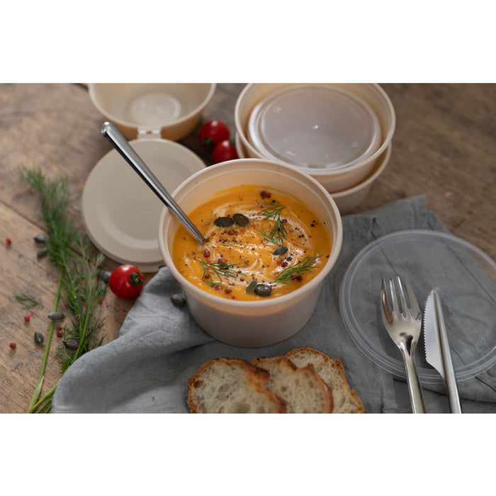 Cuenco reutilizable PP injectado beige con tapa transparente 120ml Ø77mm A40mm - 100Uds