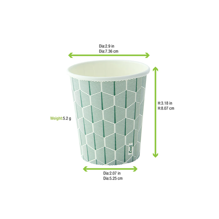 Vaso de cartón blanco con decoración de hojas 230ml A92mm - 50Uds