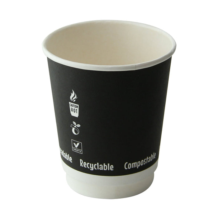 Vaso de cartón negro de doble pared sin plástico, Base agua 230ml Ø80mm A92mm - 25Uds