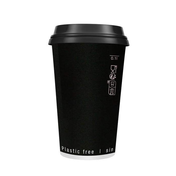 Vaso de cartón negro de doble pared sin plástico, Base agua 460ml A136mm - 25Uds