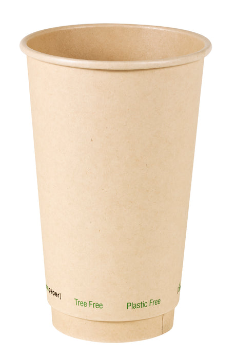 Vaso de cartón marrón de fibra de bambú de doble pared sin plástico, Base Agua 460ml A136mm - 25Uds