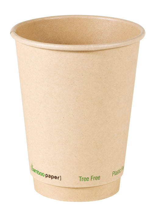 Vaso de cartón marrón de fibra de bambú de doble pared sin plástico, Base Agua 350ml A110mm - 25Uds