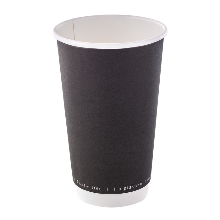 Vaso de cartón negro de doble pared sin plástico, Base agua 460ml A136mm - 25Uds