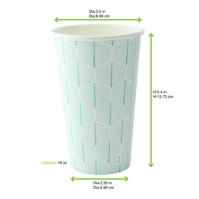 Vaso de cartón blanco con decoración de hojas 350ml A110mm - 50Uds