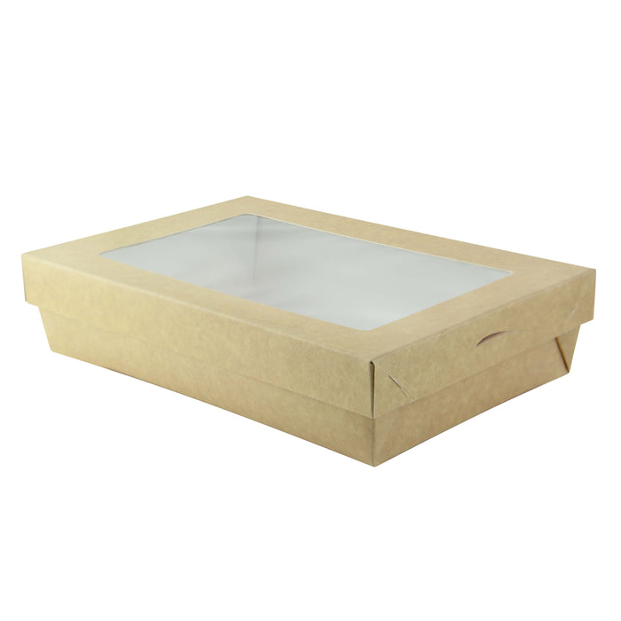 Caja horneable rectangular de cartón marrón con tapa ventana KRAY 225x155mm A50mm - 25Uds