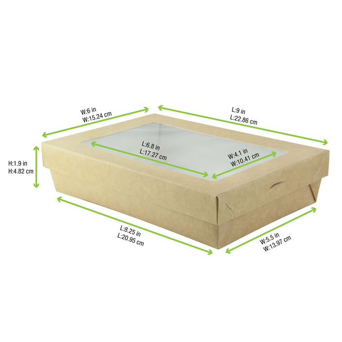 Caja horneable rectangular de cartón marrón con tapa ventana KRAY 225x155mm A50mm - 25Uds