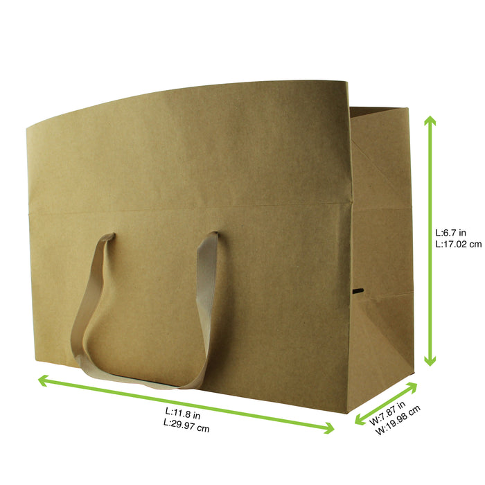 Bolsa caja de cartón kraft con asas de tela 300x200mm A170mm - 25Uds