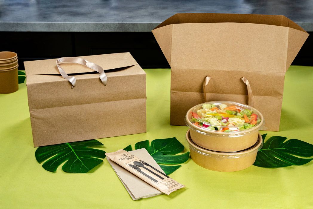 Bolsa caja de cartón kraft con asas de tela 300x200mm A170mm - 25Uds