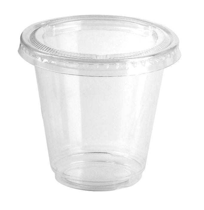 Salsera redonda PP transparente con tapa de plástico plana - 50Uds