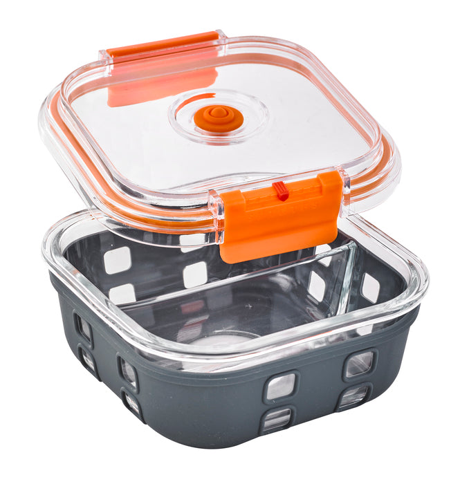 Fiambrera COOK SHOW de vidrio borosilicato con tapa hermética de acrilico y funda de silicona 770ml 152x152mm A60mm - 24Uds