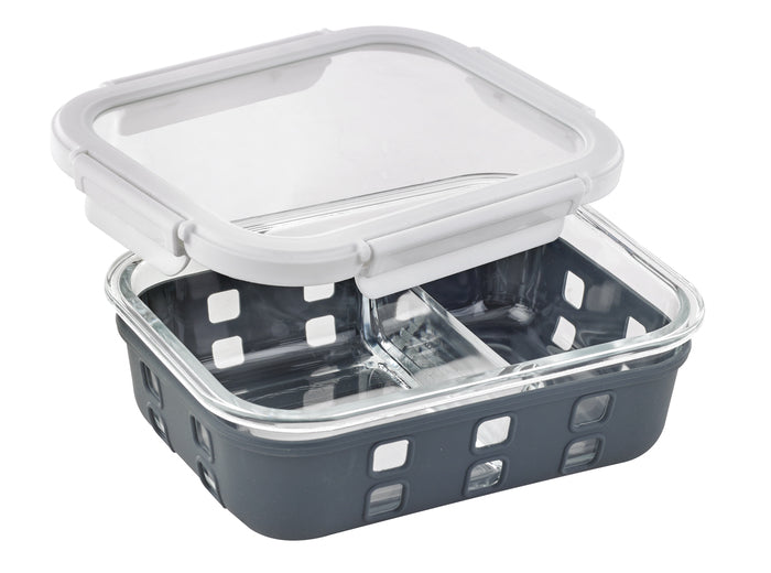 Fiambrera COOK SHOW de vidrio borosilicato con tapa hermética de acrilico y funda de silicona 980ml 198x148mm A60mm - 12Uds