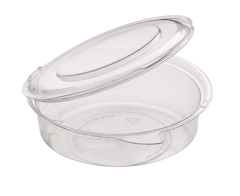Tarrina Deli PET redonda transparente con tapa bisagra 250ml Ø115mm A35mm - 50Uds