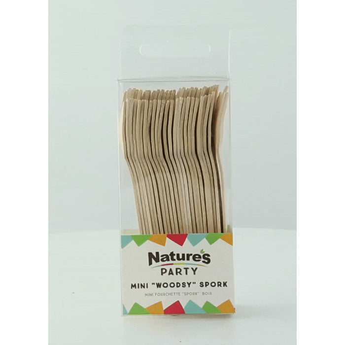 Mini cuchara-tenedor de madera - 144Uds