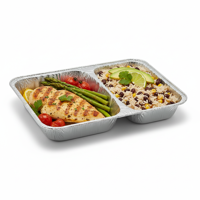 Bandeja de aluminio 2 compartimentos 227x177mm A30mm - 1000Uds