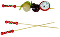 Pincho de bambú Fuji con extremo decorativo rojo 112mm - 100Uds