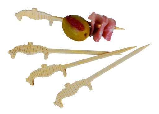 Pincho de bambú Tokai con extremo decorado con caballitos de mar 90mm - 100Uds