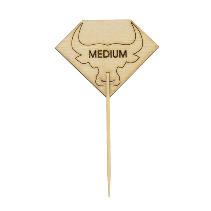 Pincho para carne de bambú con decoración de cabeza de toro, cocción media (al punto) 54mm A95mm - 100Uds