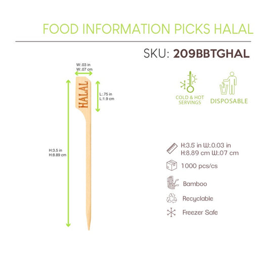 Pincho de bambú Teppo Gushi con inscripción Halal 90mm - 100Uds