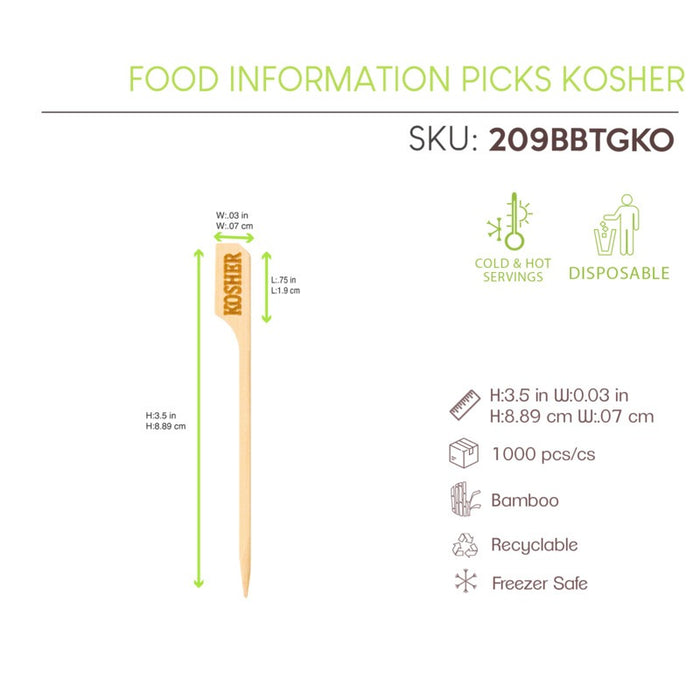 Pincho de bambú Teppo Gushi con inscripción Kosher A90mm - 100Uds
