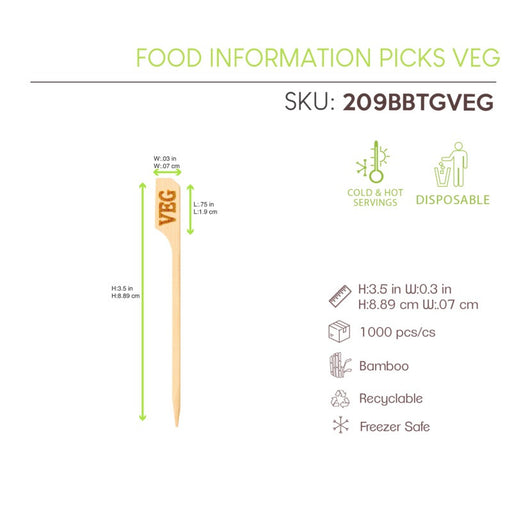 Pincho de bambú Teppo Gushi con inscripción Veg (vegetariano) A90mm - 100Uds