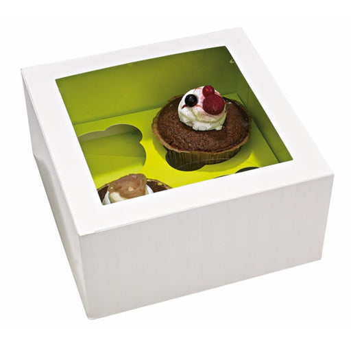 Caja de cartón para cupcakes con inserto verde (para 4 piezas) 170x170mm A85mm - 100Uds