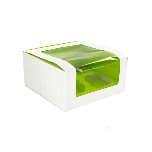 Caja de cartón para cupcakes con inserto verde (para 4 piezas) 170x170mm A85mm - 100Uds