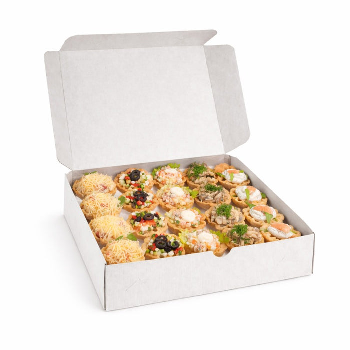 Caja apertivos/snacks cartón blanco microcanal 280x190mm A60mm - 25Uds