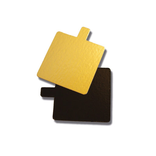Mini base cuadrada con lengüeta doble cara oro/negro 80x80mm - 200Uds