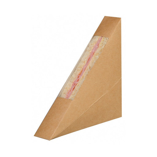 Envase Kraft simple con ventana para sandwich triangular 26x123mm A123mm - 50Uds