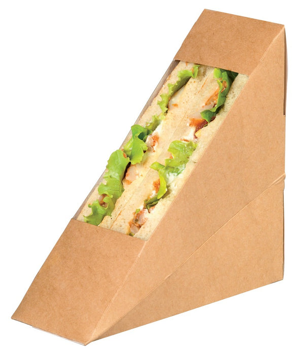 Envase Kraft simple con ventana para sandwich triangular 50x123mm A123mm - 50Uds