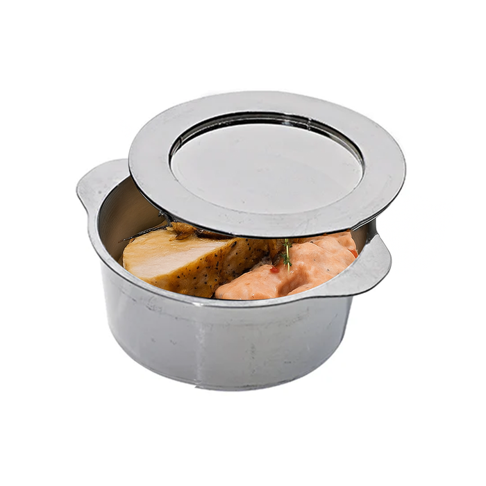 Mini cazuela redonda plateada con tapa en PS Ø69mm A34mm - 24Uds