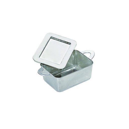 Mini cazuela rectangular plateada con tapa en PS 95x53mm A35mm - 24Uds