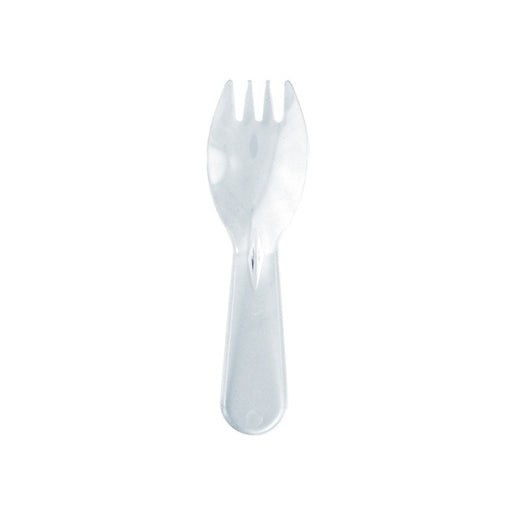 Mini tenedor-cuchara transparente. 90 - 100Uds