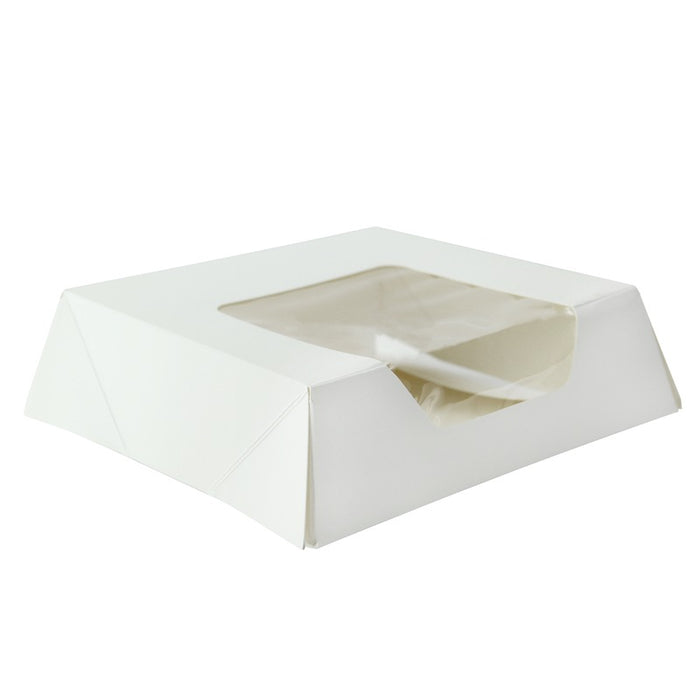 Caja pastelera blanca con tapa visagra con ventana 140x140mm A40mm - 180Uds