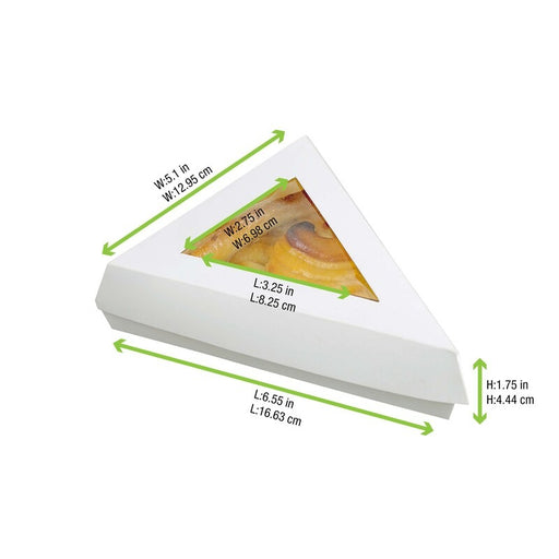 Caja triángular de blanco kraft con tapa ventana 155x130mm A45mm - 50Uds