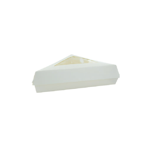 Caja triángular de blanco kraft con tapa ventana 155x130mm A45mm - 50Uds