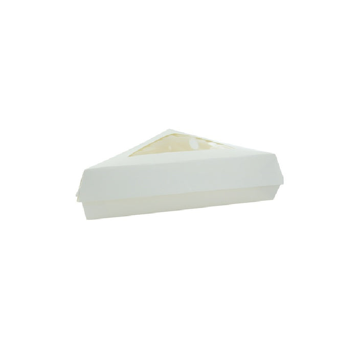 Caja triángular de blanco kraft con tapa ventana 155x130mm A45mm - 50Uds