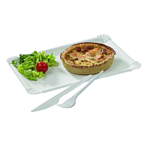 Plato rectangular de cartón blanco 110x240mm - 250Uds