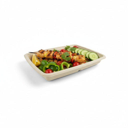 Bandeja rectangular de fibra de caña de azúcar marrón 226x162mm A27mm - 50Uds