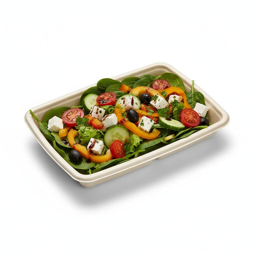 Bandeja de pulpa rectangular laminada PLA marrón 226x163mm A28mm - 50Uds