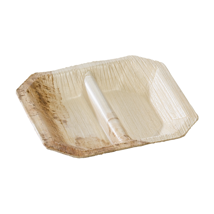 Mini plato de hoja de palmera con 2 compartimentos 100x100mm A15mm - 10Uds