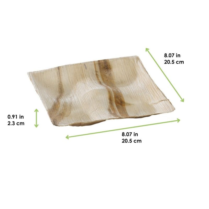 Plato de hoja de palmera con 4 compartimentos 205x205mm A23mm - 10Uds