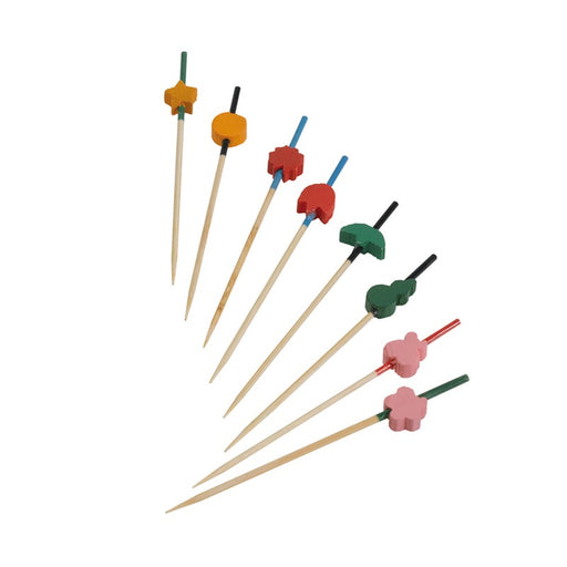 Pincho de bambú con varios diseños y colores en el extremo 90mm - 100Uds
