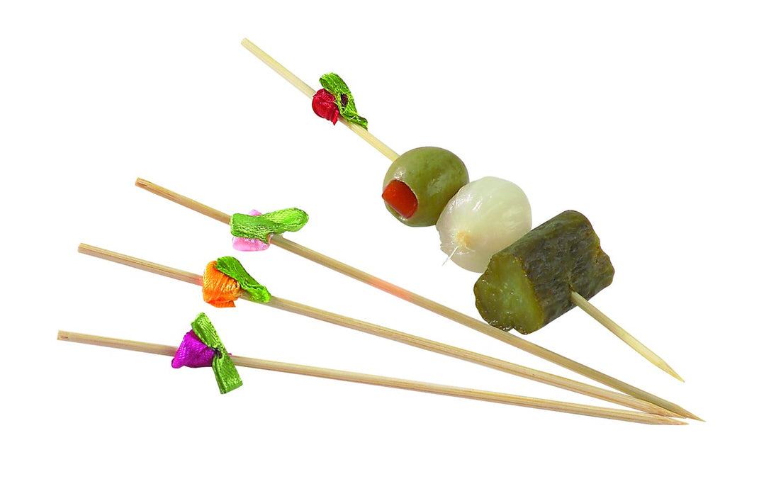 Pincho de bambú con decoración de flor 120mm - 100Uds